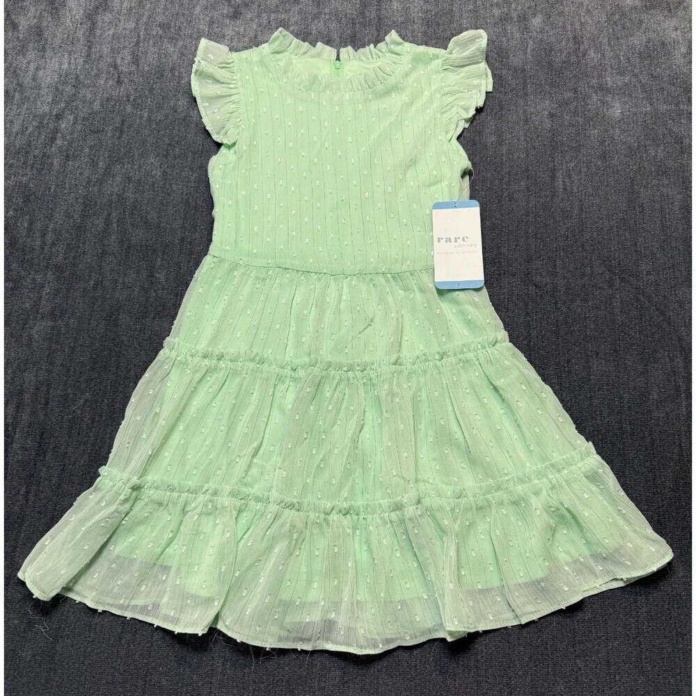 Rare Editions Chiffon Ruffled Sleeve Lined Skirt Dress Girls Small Mint Green
